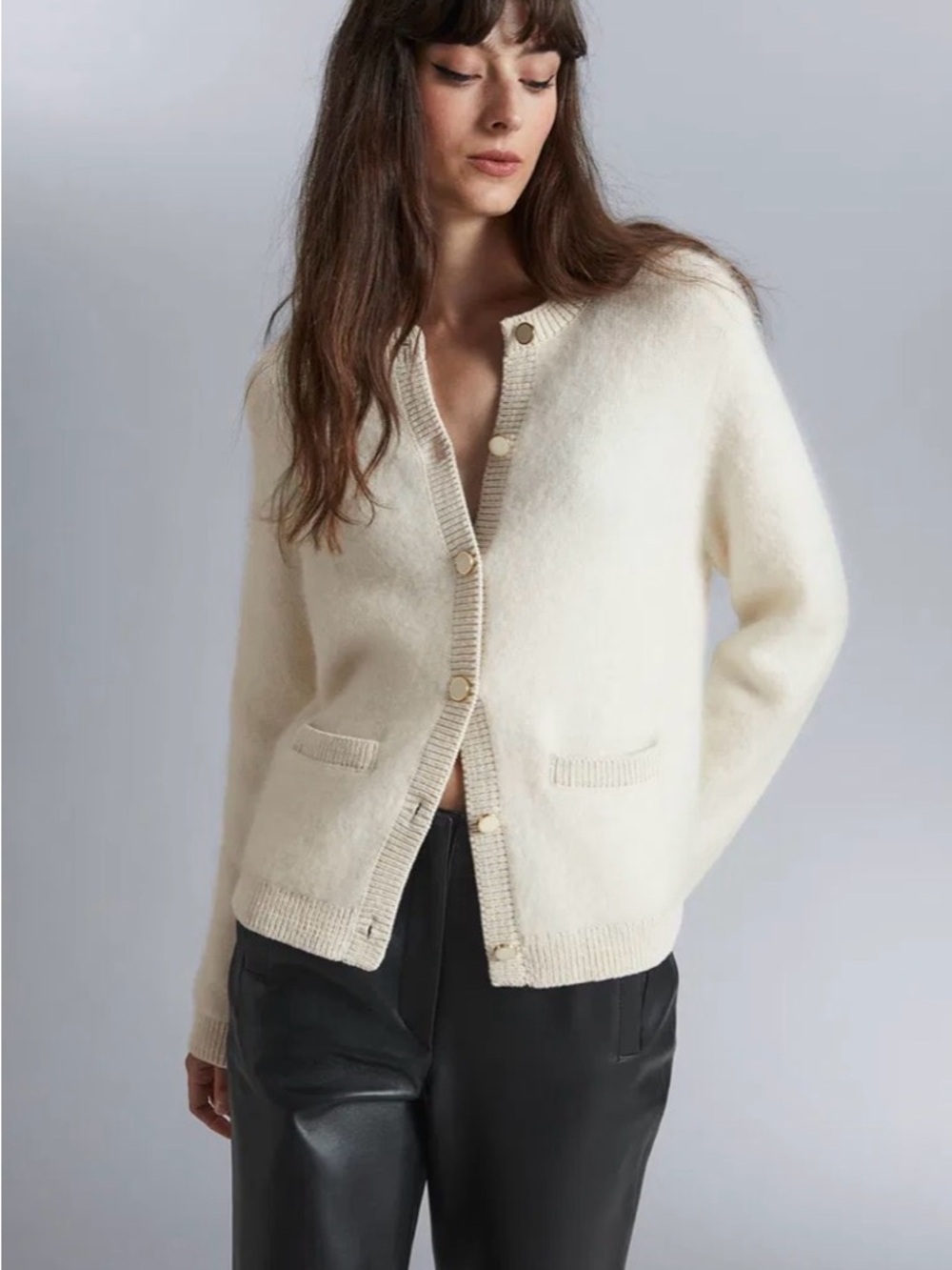 & Other Stories Pale Cream Mohair-Blend Button Cardigan - Picture 3 of 7
